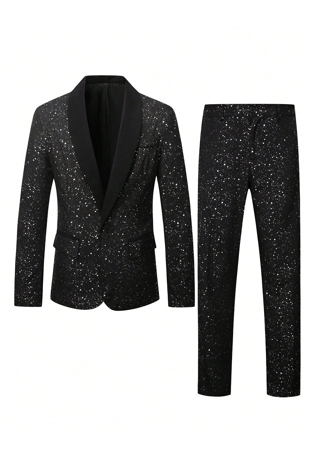 2 Piece Black One Button Shawl Lapel Glitter Men's Suits