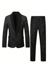 2 Piece Black One Button Shawl Lapel Glitter Men's Suits