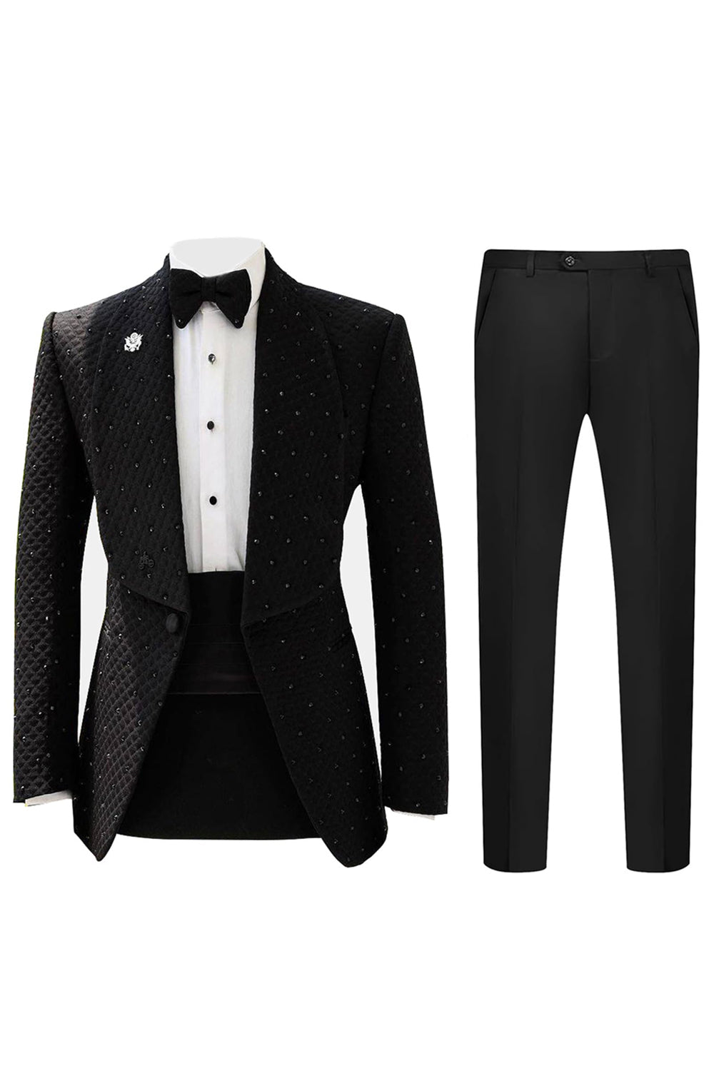 2 Piece Shawl Lapel Black One Button Men's Prom Suits with Beading
