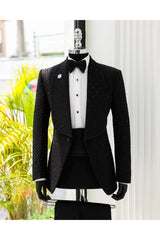 2 Piece Shawl Lapel Black One Button Men's Prom Suits with Beading