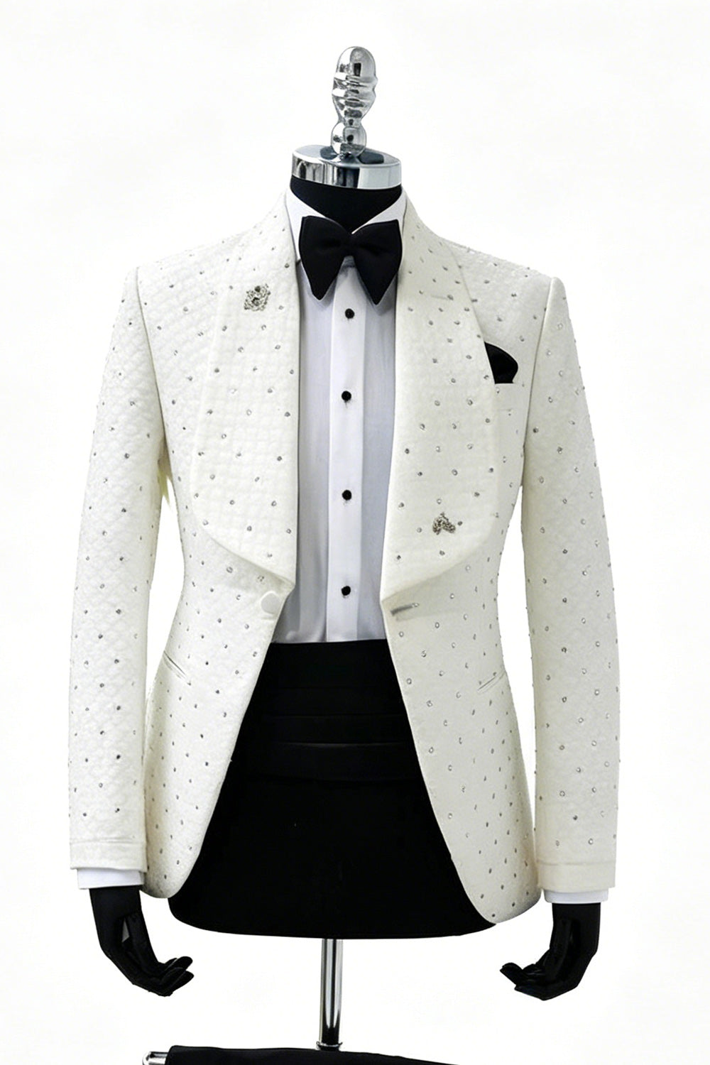 2 Piece Shawl Lapel Black One Button Men's Prom Suits with Beading