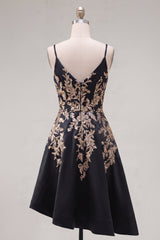 A-Line Black Satin Sequins Asymmetrical Homecoming Dress