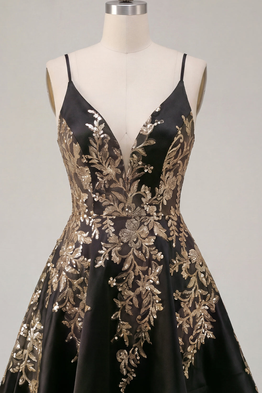A-Line Black Satin Sequins Asymmetrical Homecoming Dress