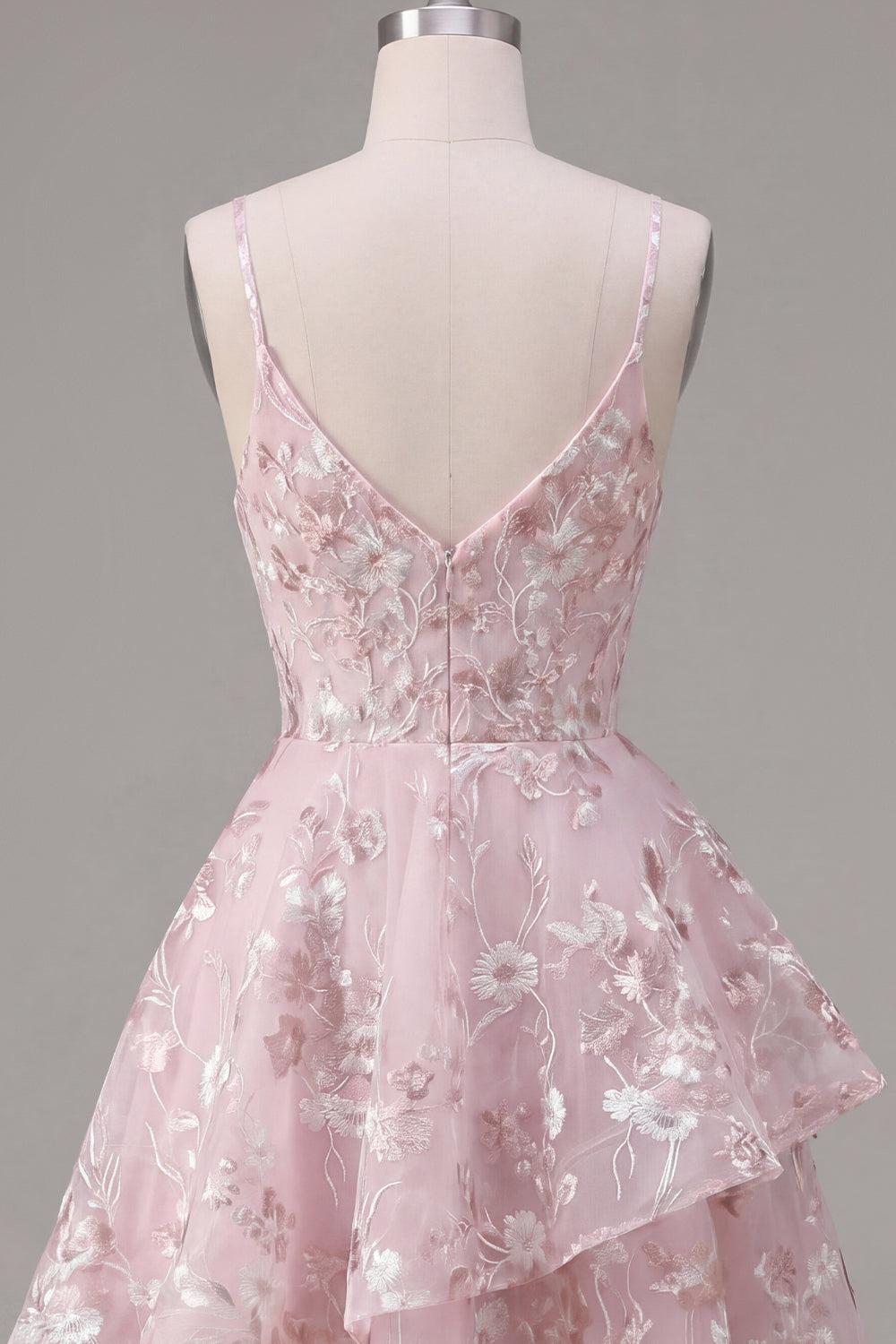 A-Line Pink Corset Spaghetti Straps Floral Homecoming Dress