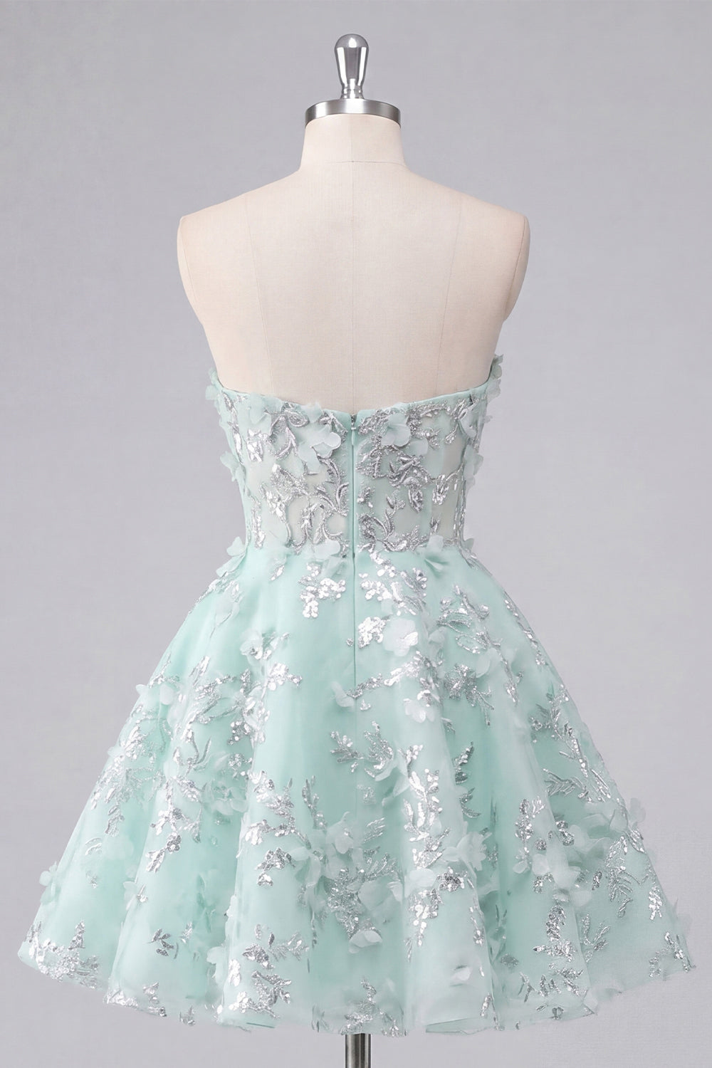 A-Line Mint Floral Sweetheart Corset Appliqued Homecoming Dress