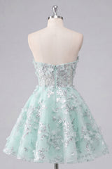 A-Line Mint Floral Sweetheart Corset Appliqued Homecoming Dress