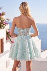 A-Line Mint Floral Sweetheart Corset Appliqued Homecoming Dress