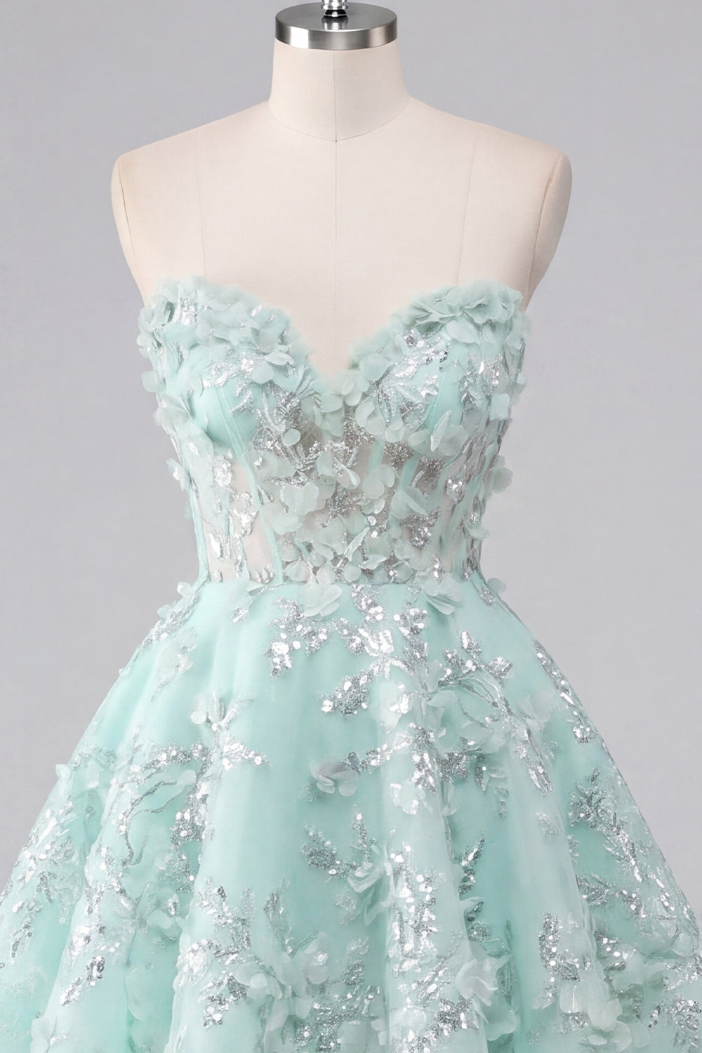 A-Line Mint Floral Sweetheart Corset Appliqued Homecoming Dress