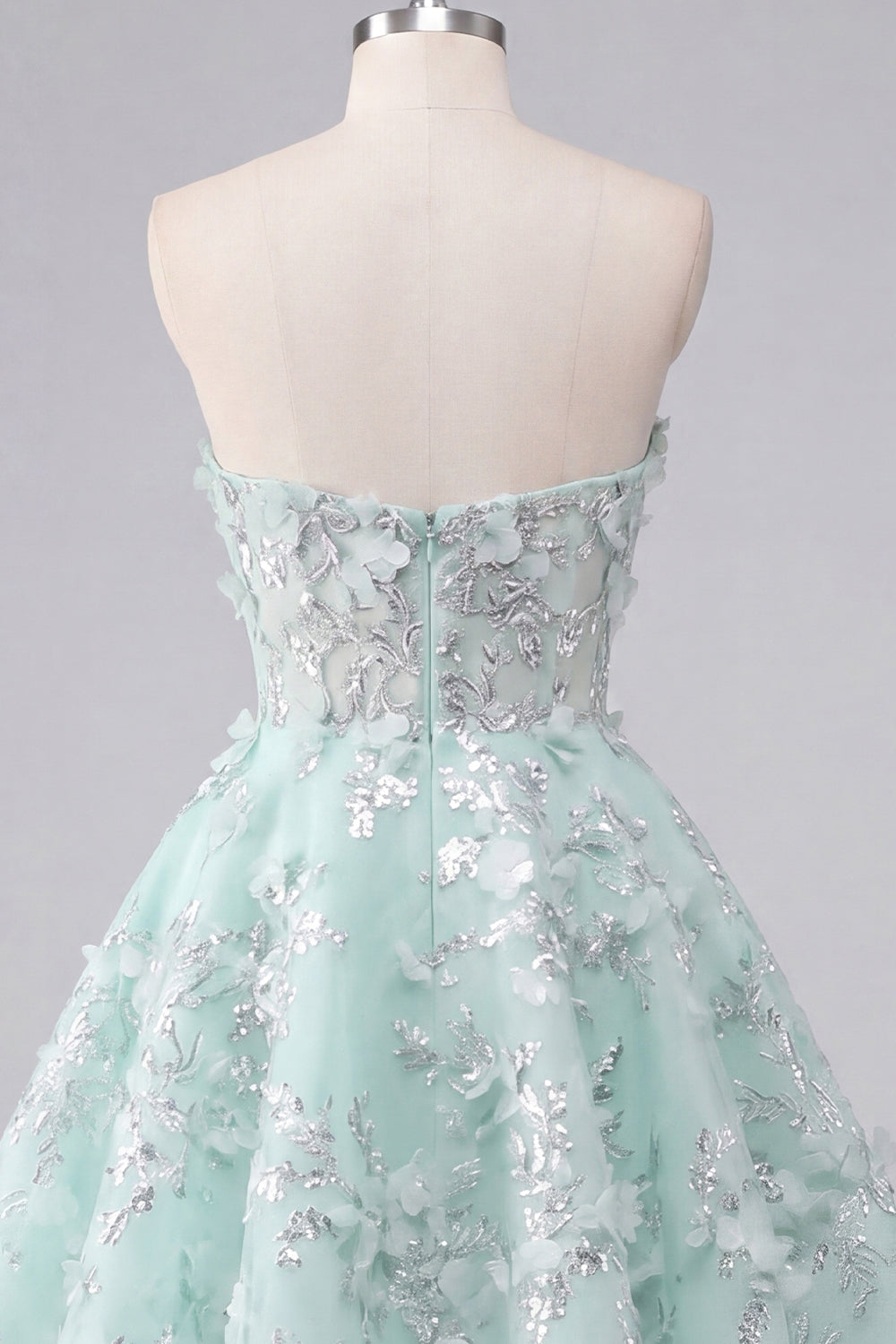 A-Line Mint Floral Sweetheart Corset Appliqued Homecoming Dress