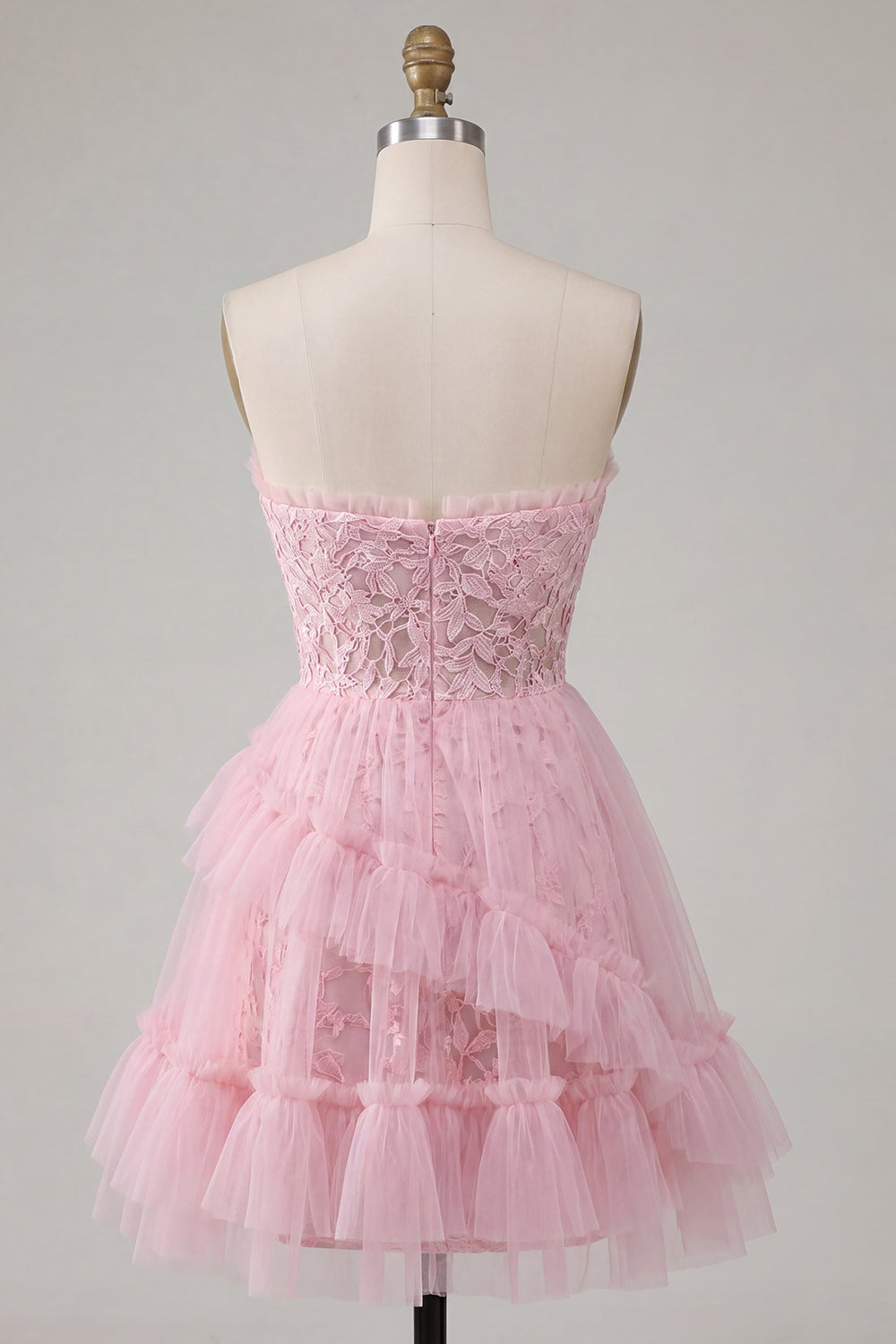 A-Line Pink Sweetheart Floral Homecoming Dress with Ruffles