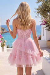 A-Line Pink Sweetheart Floral Homecoming Dress with Ruffles