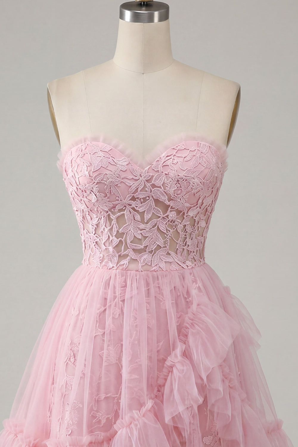 A-Line Pink Sweetheart Floral Homecoming Dress with Ruffles