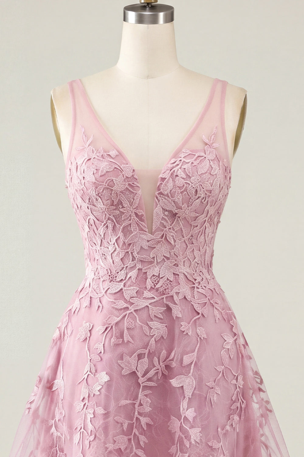 A-Line Pink V-Neck Floral Homecoming Dress