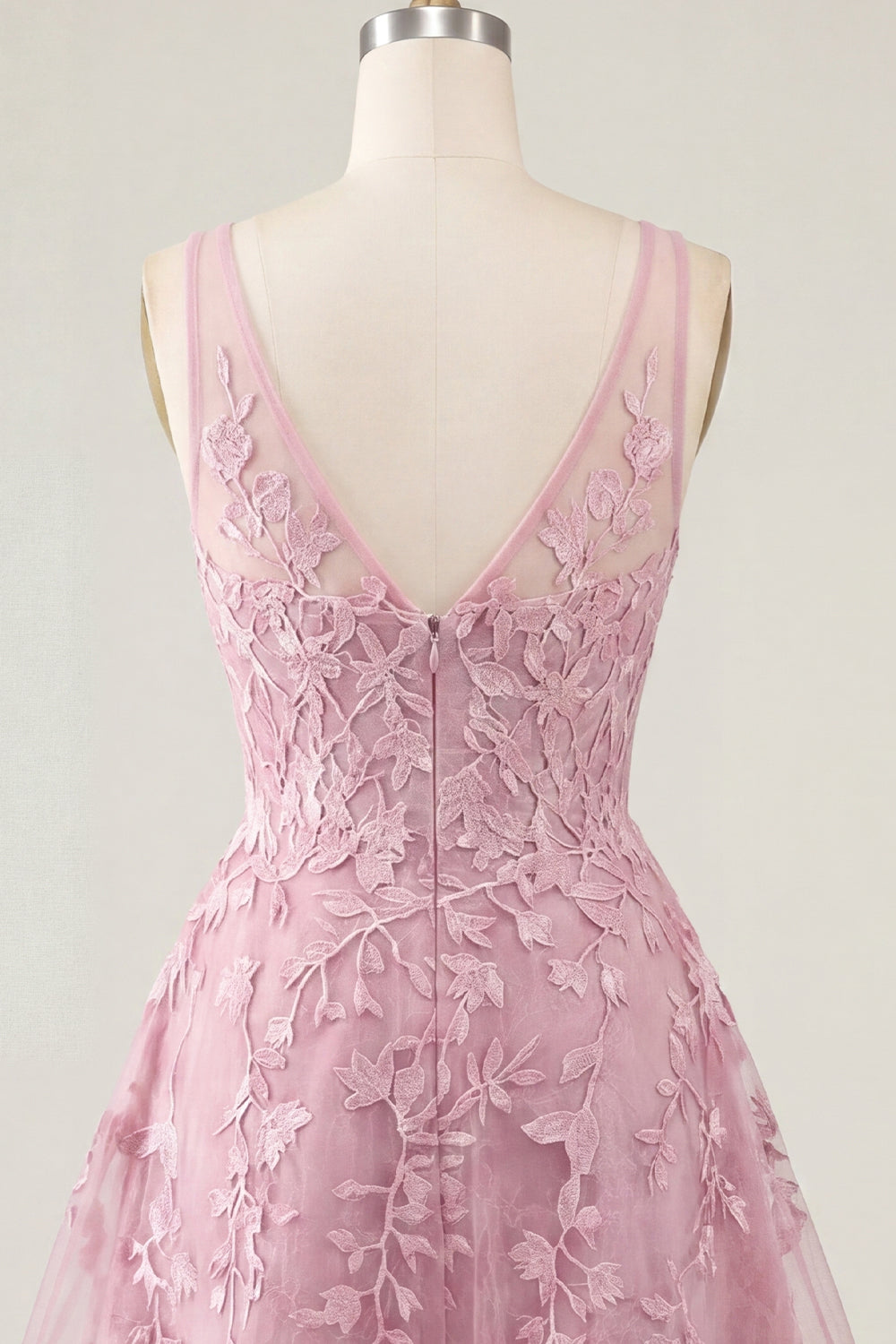 A-Line Pink V-Neck Floral Homecoming Dress