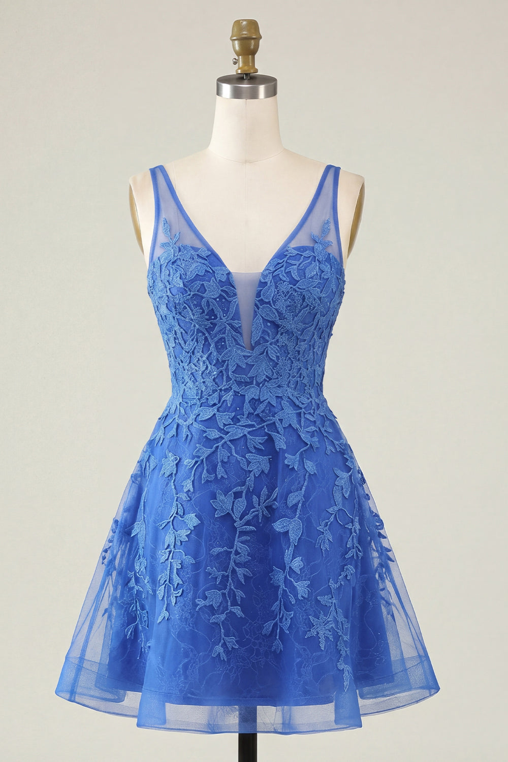 A-Line Pink V-Neck Floral Homecoming Dress