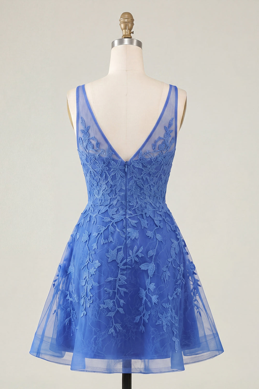 A-Line Pink V-Neck Floral Homecoming Dress