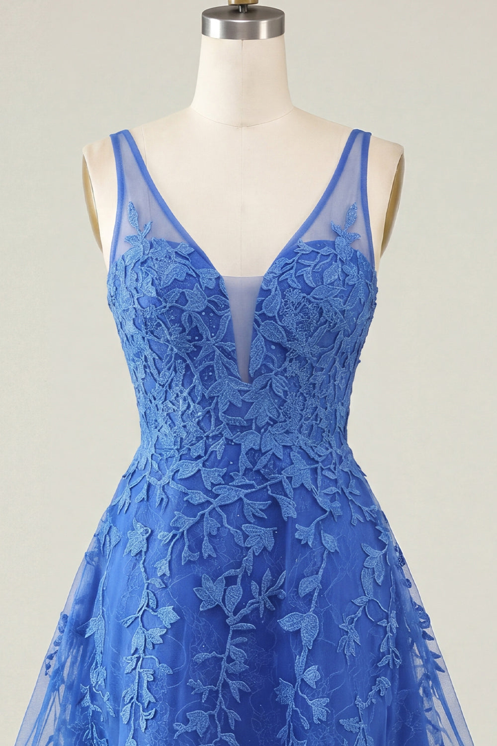 A-Line Pink V-Neck Floral Homecoming Dress