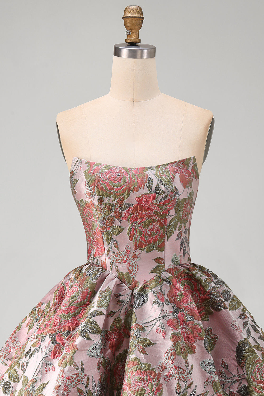 A-Line Pink Sweetheart Jacquard Floral Homecoming Dress with Bow