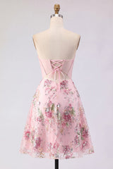 A-Line Pink Sweetheart Sheer Corset Sequins Floral Homecoming Dress