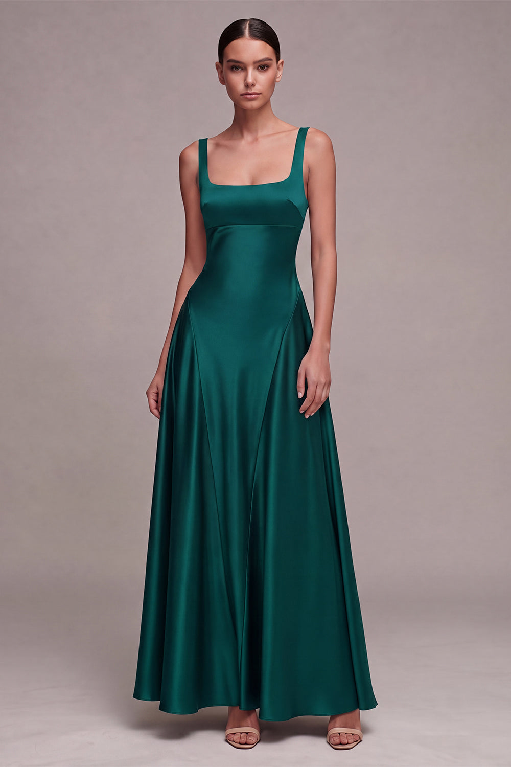 A Line Plum Square Neck Satin Formal Dress