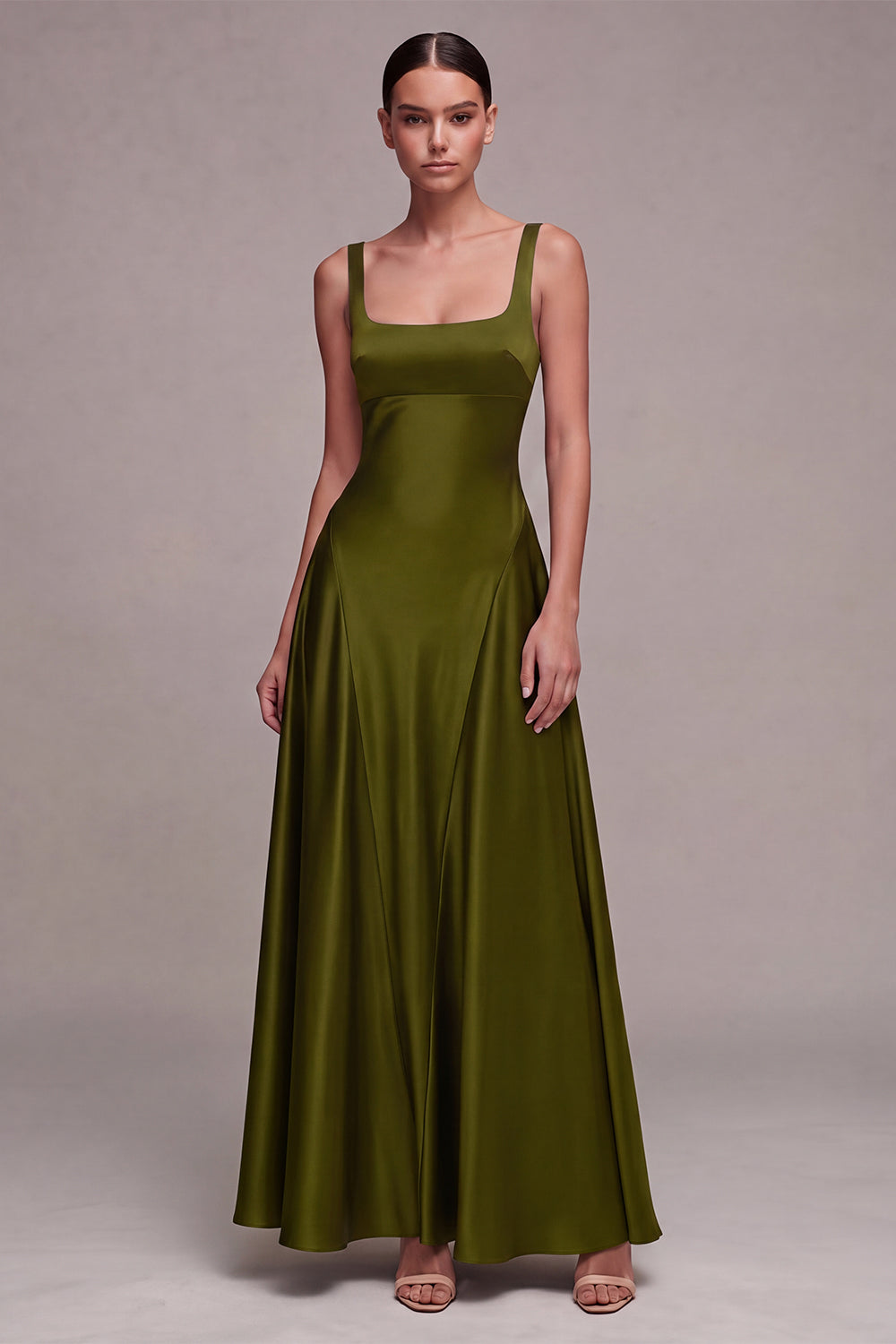 A Line Plum Square Neck Satin Formal Dress