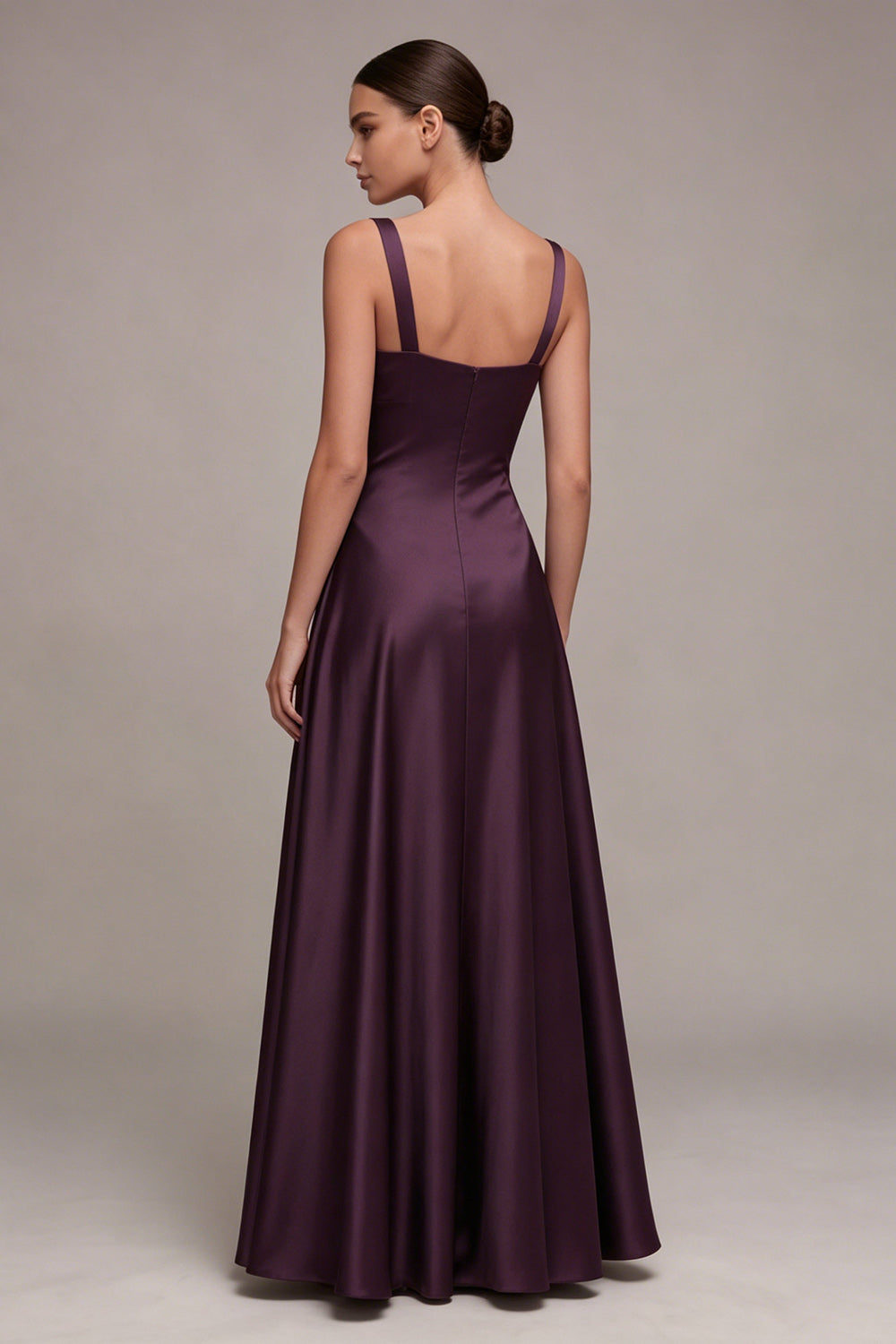 A Line Plum Square Neck Satin Formal Dress