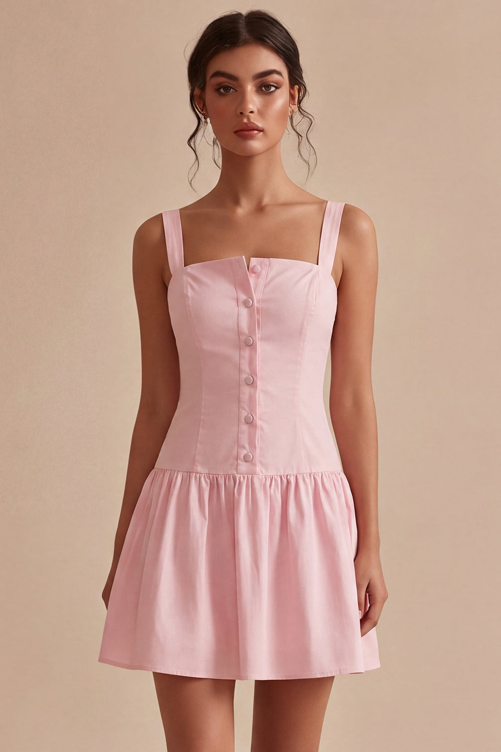 A Line Short Pink Thick Straps Graduation Dress