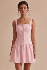 A Line Short Pink Thick Straps Graduation Dress