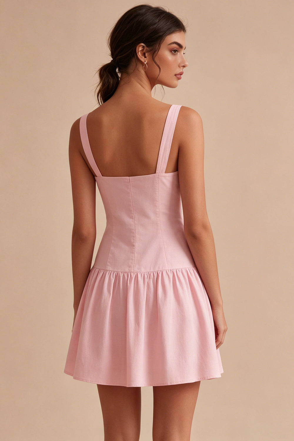 A Line Short Pink Thick Straps Graduation Dress