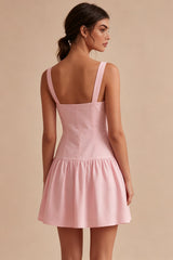 A Line Short Pink Thick Straps Graduation Dress
