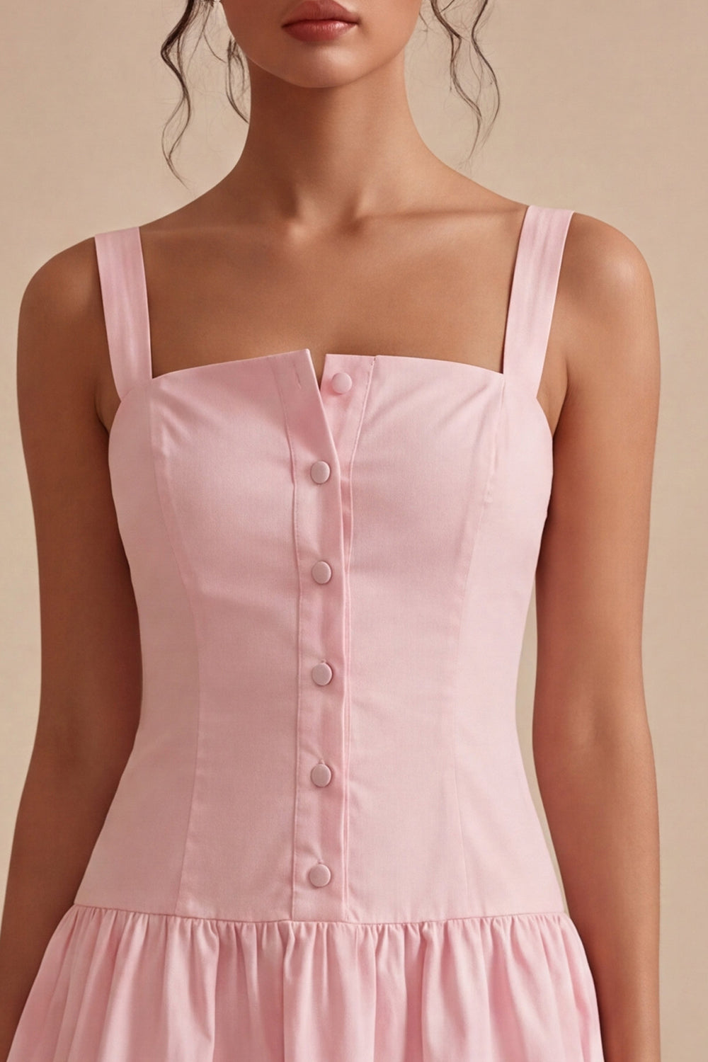 A Line Short Pink Thick Straps Graduation Dress