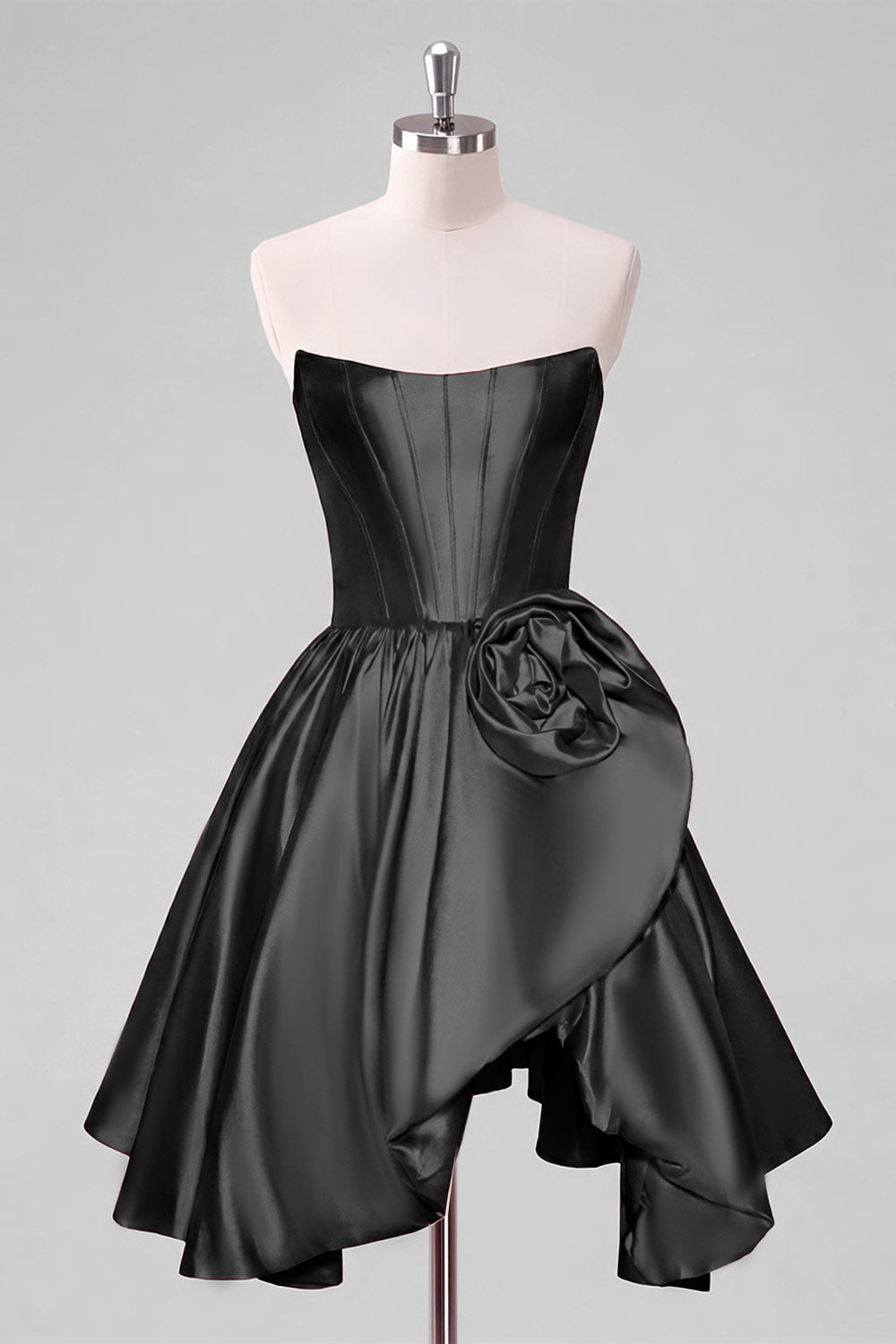 A-Line Red Strapless Corset Floral Homecoming Dress