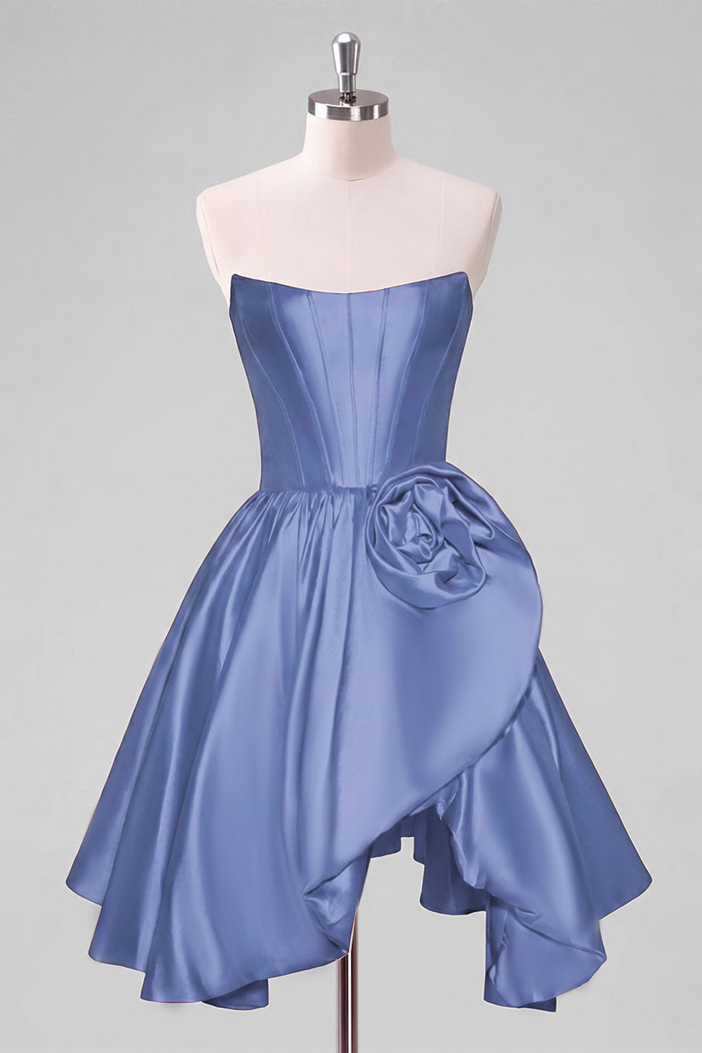 A-Line Red Strapless Corset Floral Homecoming Dress