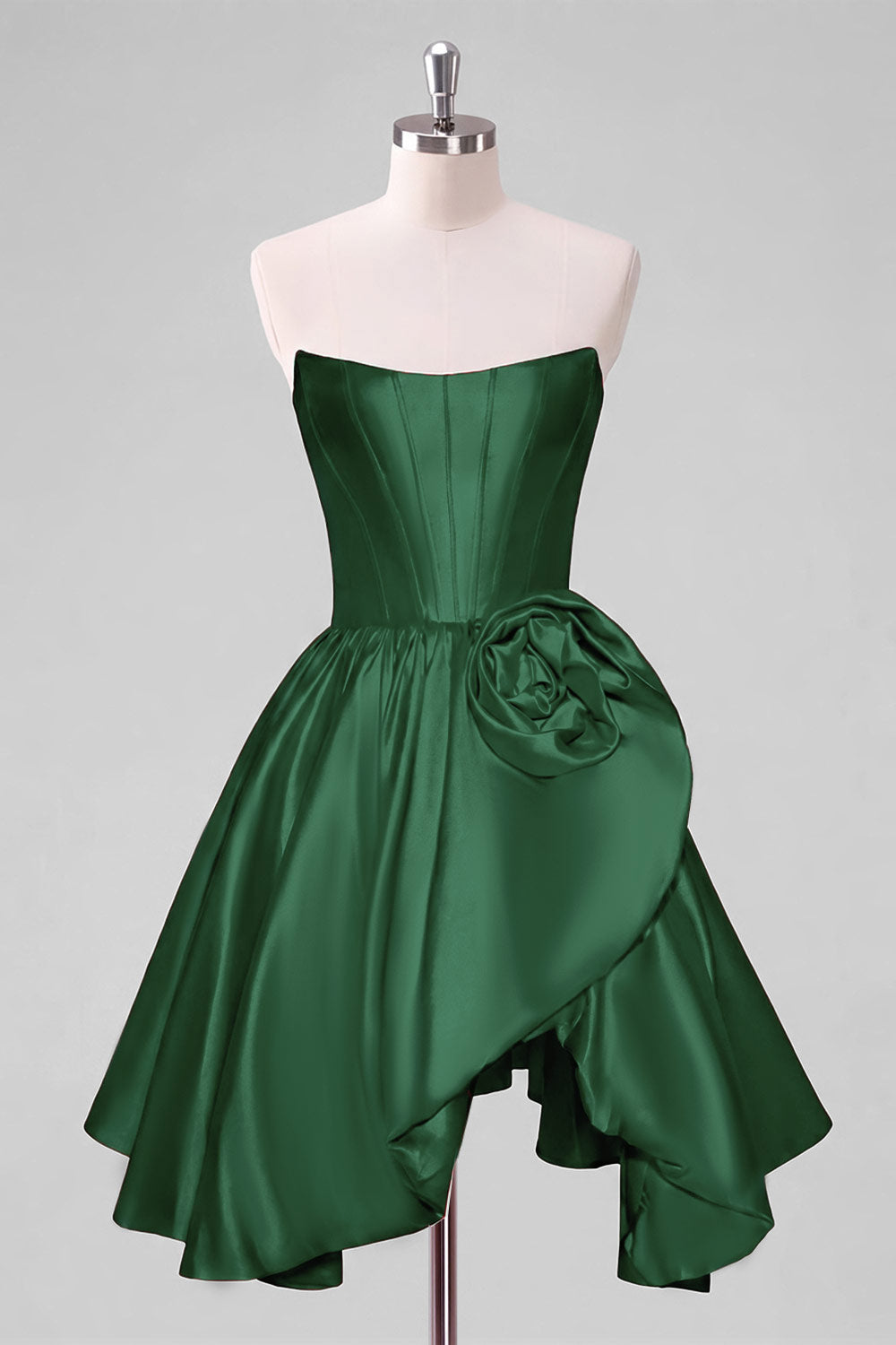 A-Line Red Strapless Corset Floral Homecoming Dress