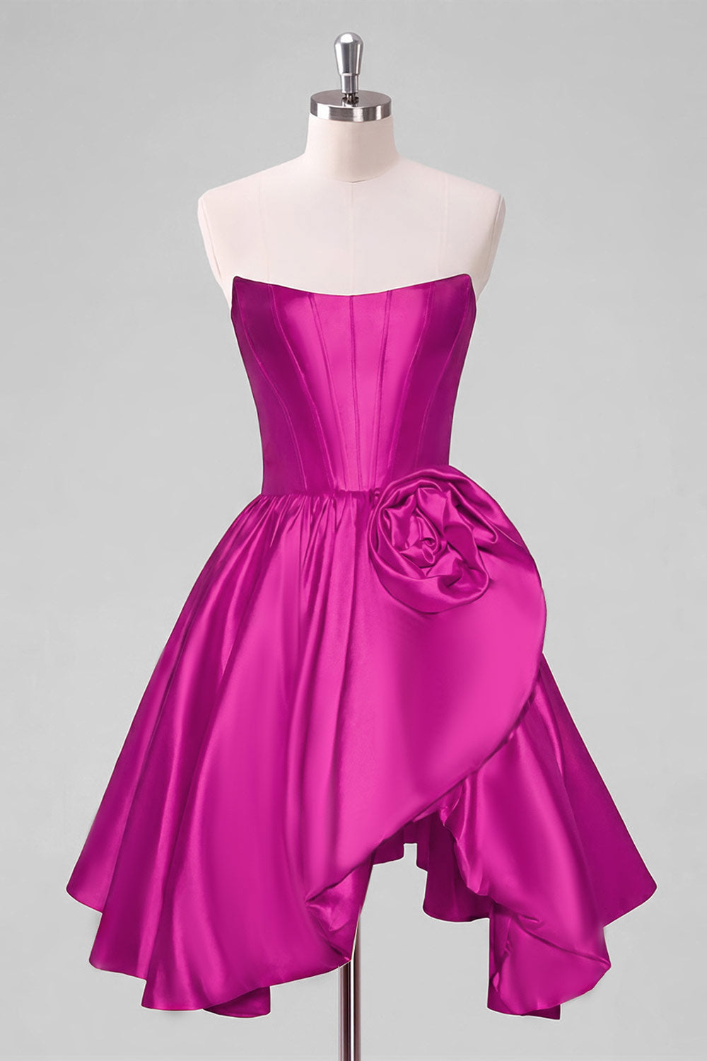 A-Line Red Strapless Corset Floral Homecoming Dress