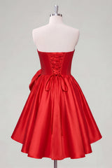 A-Line Red Strapless Corset Floral Homecoming Dress
