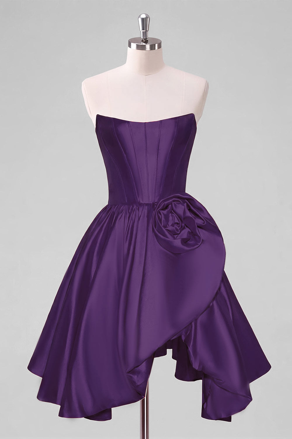 A-Line Red Strapless Corset Floral Homecoming Dress