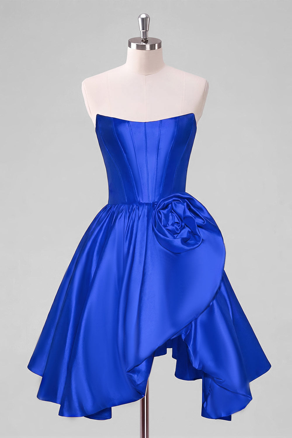 A-Line Red Strapless Corset Floral Homecoming Dress
