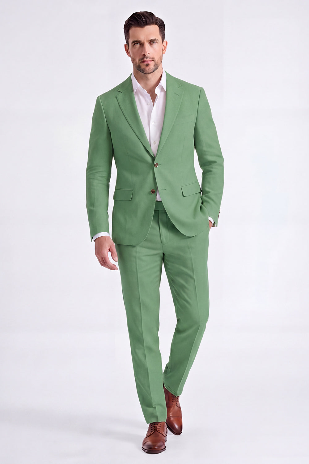 2 Piece Beige Single Breasted Peak Lapel Men's Suits