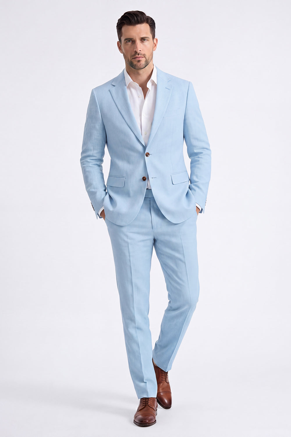 2 Piece Beige Single Breasted Peak Lapel Men's Suits