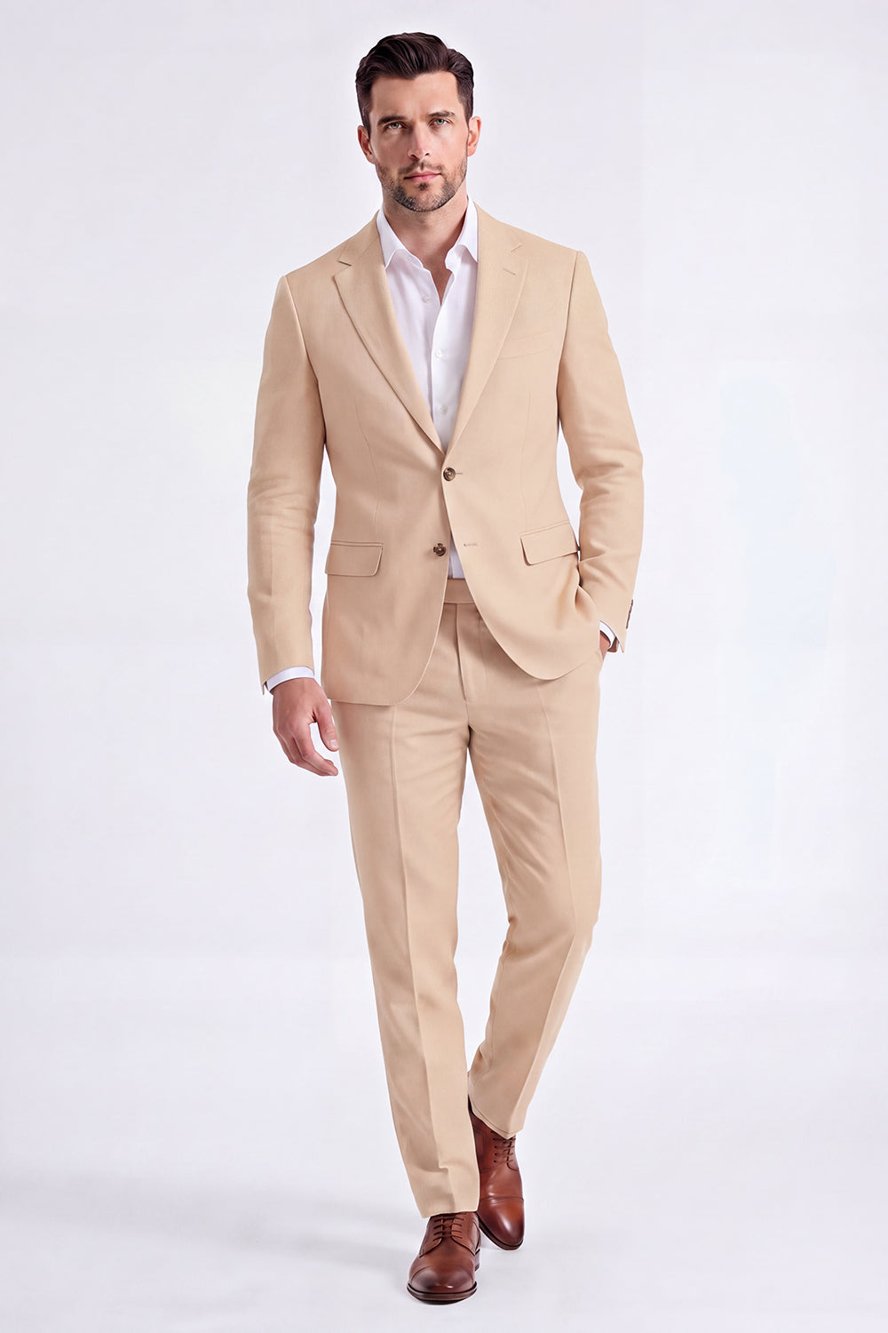 2 Piece Beige Single Breasted Peak Lapel Men's Suits