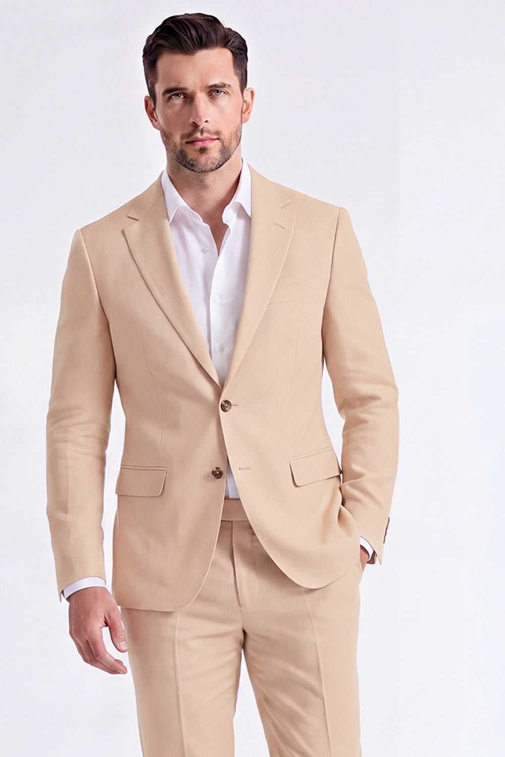 2 Piece Beige Single Breasted Peak Lapel Men's Suits
