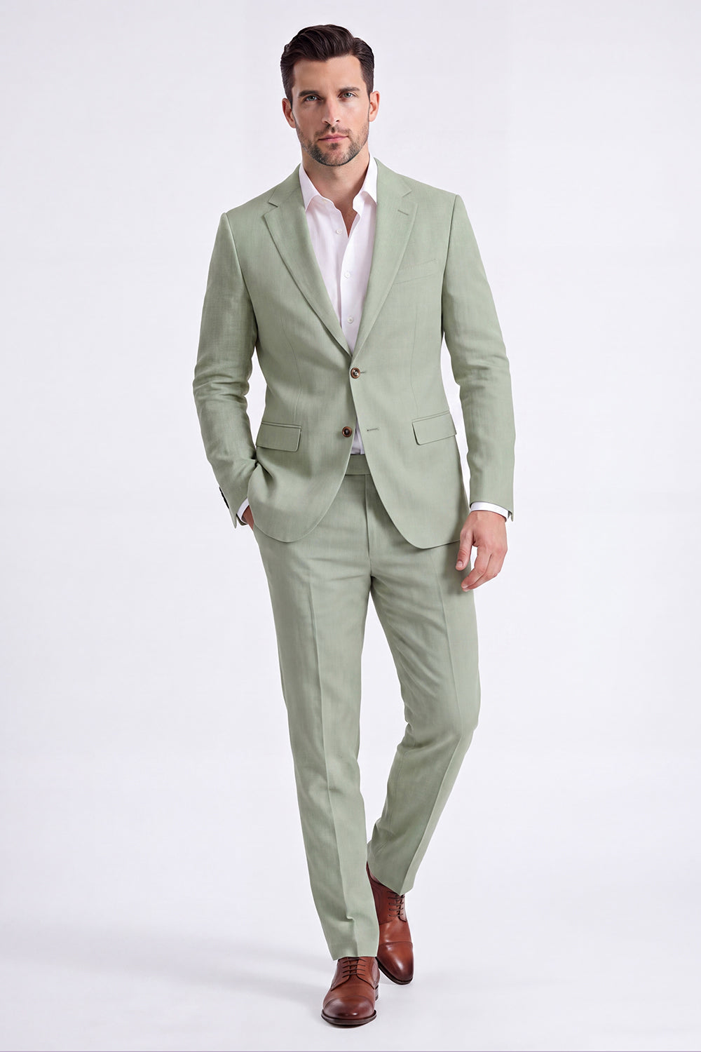 2 Piece Beige Single Breasted Peak Lapel Men's Suits