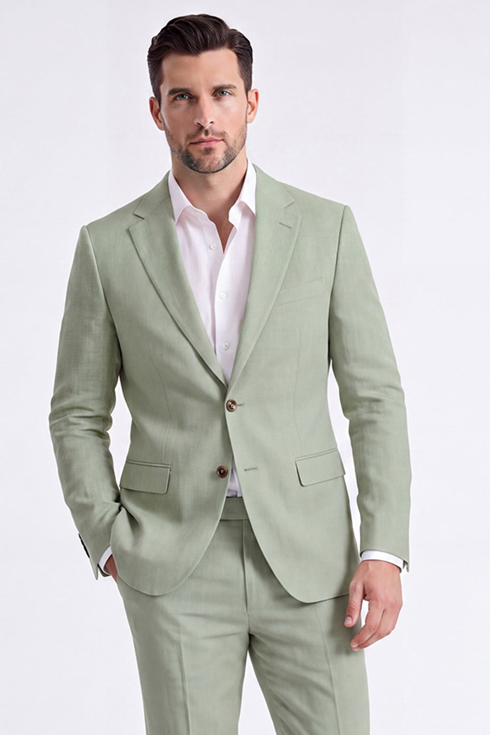 2 Piece Beige Single Breasted Peak Lapel Men's Suits