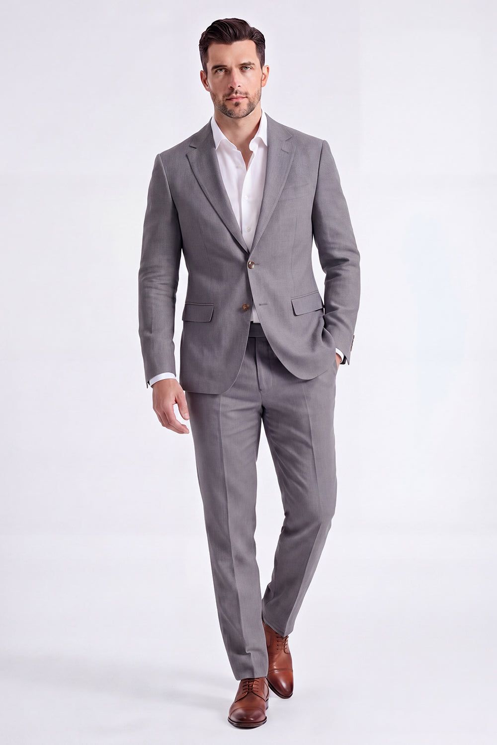 2 Piece Beige Single Breasted Peak Lapel Men's Suits