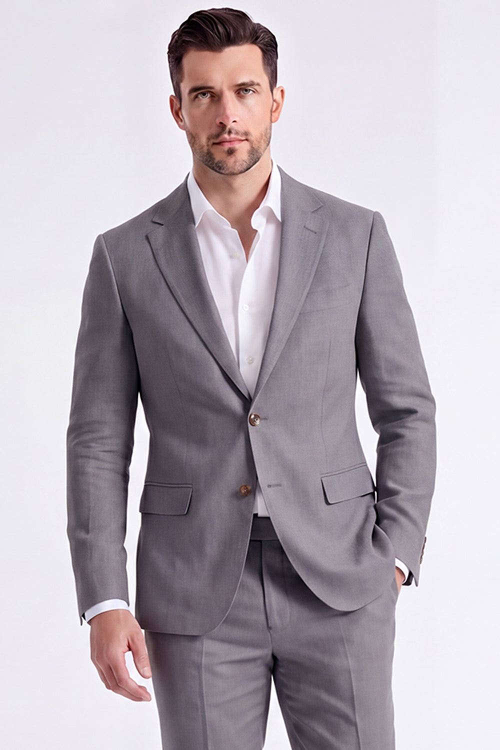 2 Piece Beige Single Breasted Peak Lapel Men's Suits