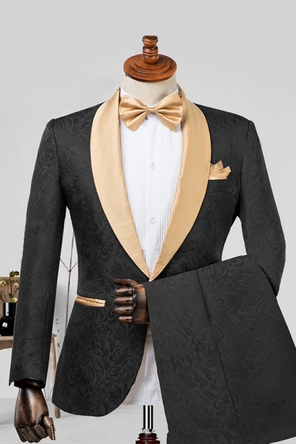 2-Piece Champagne Jacquard Shawl Lapel Men Suits