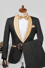 2-Piece Champagne Jacquard Shawl Lapel Men Suits