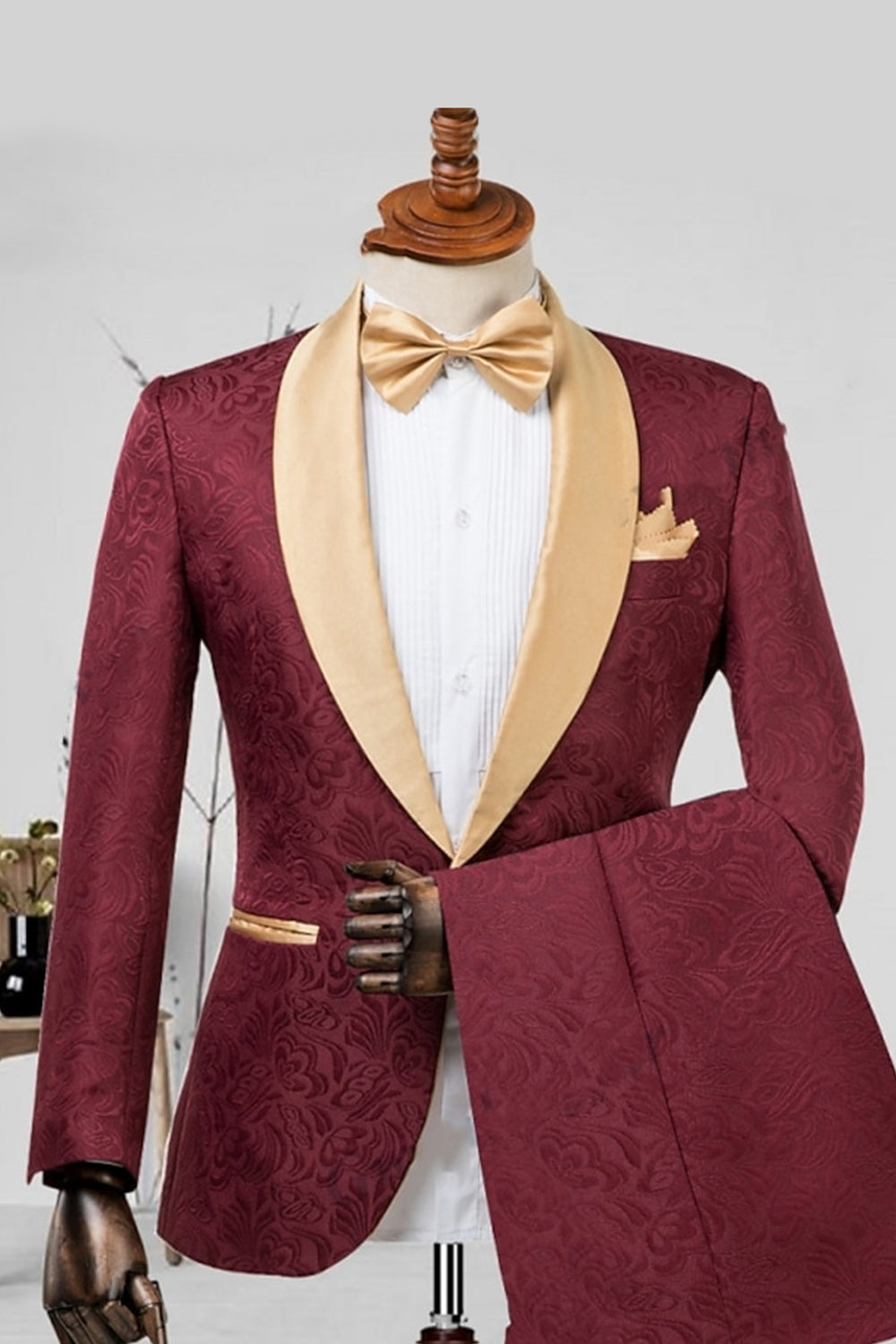 2-Piece Champagne Jacquard Shawl Lapel Men Suits