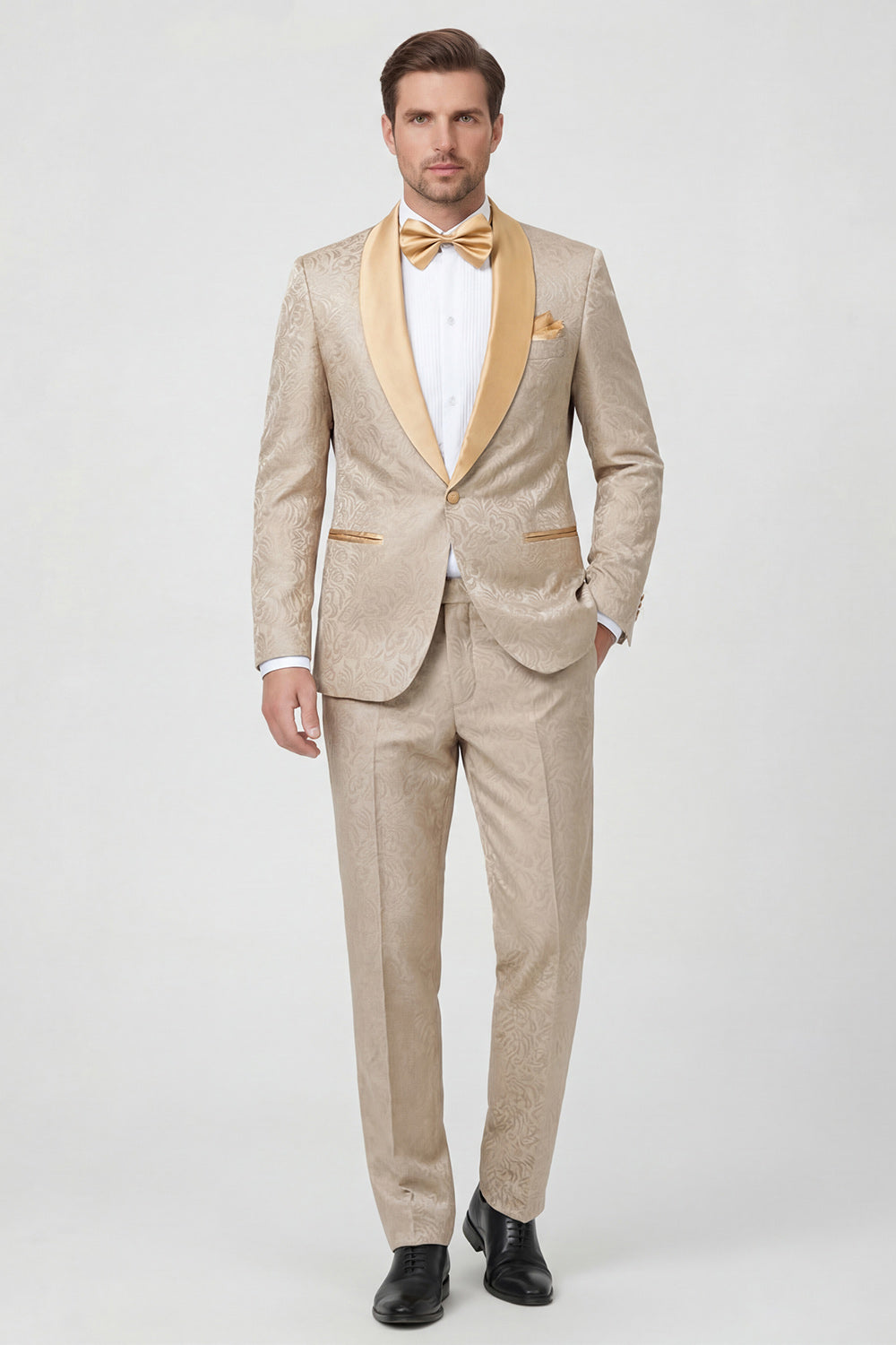 2-Piece Champagne Jacquard Shawl Lapel Men Suits
